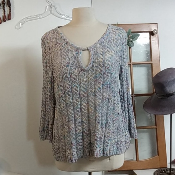 St John Sport Multi Color Delicate Knit Keyhole Sweater - Picture 3 of 10